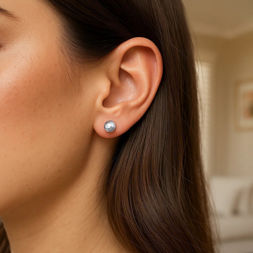 14k White Gold Ball Earrings with Faceted Texture