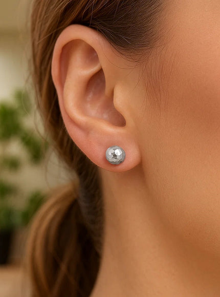 14k White Gold Ball Earrings with Faceted Texture