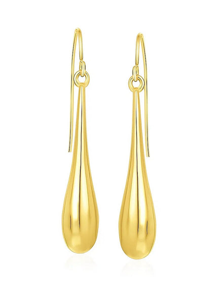 14k Yellow Gold Long Polished Teardrop Dangling Earrings