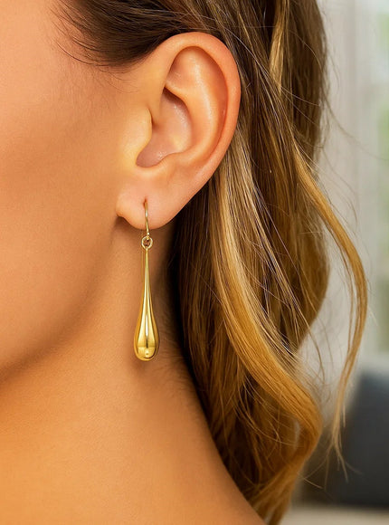 14k Yellow Gold Long Polished Teardrop Dangling Earrings