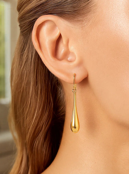 14k Yellow Gold Long Polished Teardrop Dangling Earrings