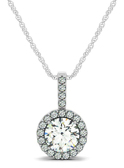 14k White Gold Diamond Halo Round Style Pendant (5/8 cttw)