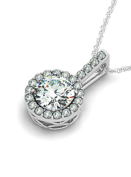 14k White Gold Diamond Halo Round Style Pendant (5/8 cttw)