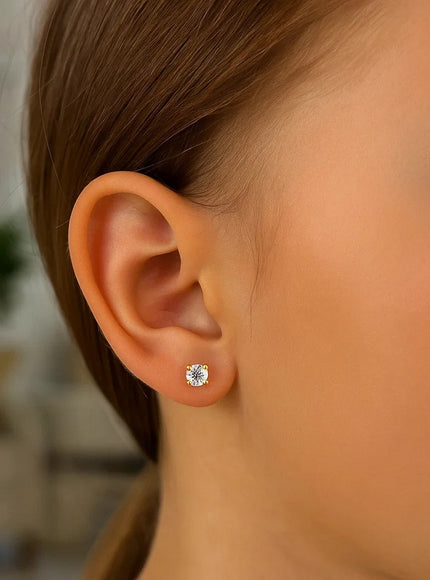 14k Yellow Gold Stud Earrings with Faceted White Cubic Zirconia