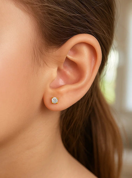 14k Yellow Gold Stud Earrings with Faceted White Cubic Zirconia