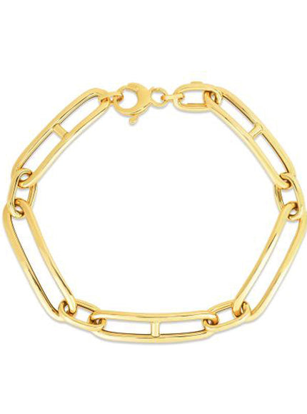 14k Yellow Gold 7 1/4 inch Elongated Alternating Mariner Link Bracelet