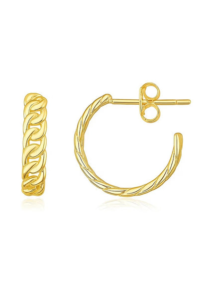 14K Yellow Gold Slender Curb Chain Hoop Earrings