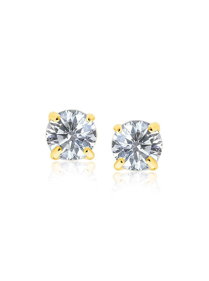 14k Yellow Gold Stud Earrings with White Hue Faceted Cubic Zirconia - Ellie Belle