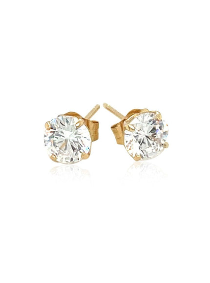 14k Yellow Gold Stud Earrings with White Hue Faceted Cubic Zirconia - Ellie Belle