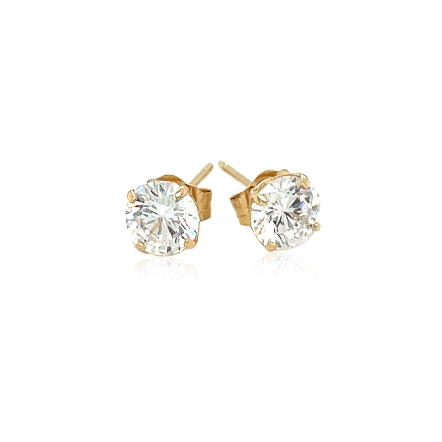 14k Yellow Gold Stud Earrings with White Hue Faceted Cubic Zirconia - Ellie Belle