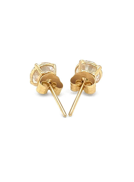 14k Yellow Gold Stud Earrings with White Hue Faceted Cubic Zirconia - Ellie Belle