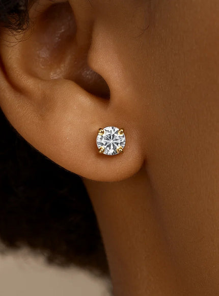 14k Yellow Gold Stud Earrings with White Hue Faceted Cubic Zirconia