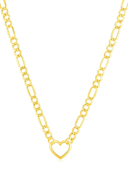 14k Yellow Gold Figaro Chain Necklace with Heart