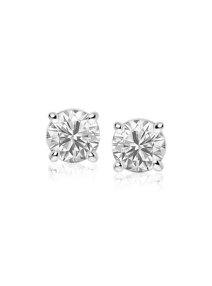 14k White Gold 4mm Faceted White Cubic Zirconia Stud Earrings
