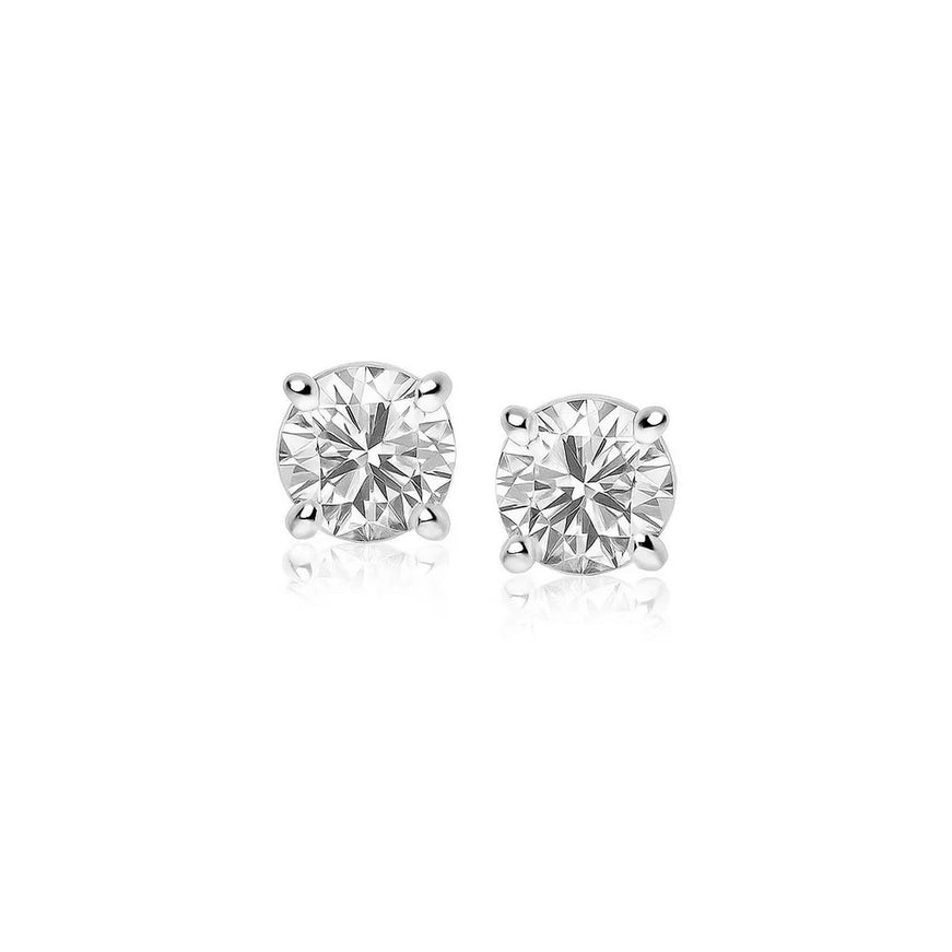 14k White Gold 4mm Faceted White Cubic Zirconia Stud Earrings