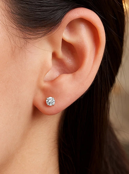 14k White Gold 4mm Faceted White Cubic Zirconia Stud Earrings