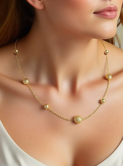 Alternating Bead Chain Necklace in 14K Yellow Gold