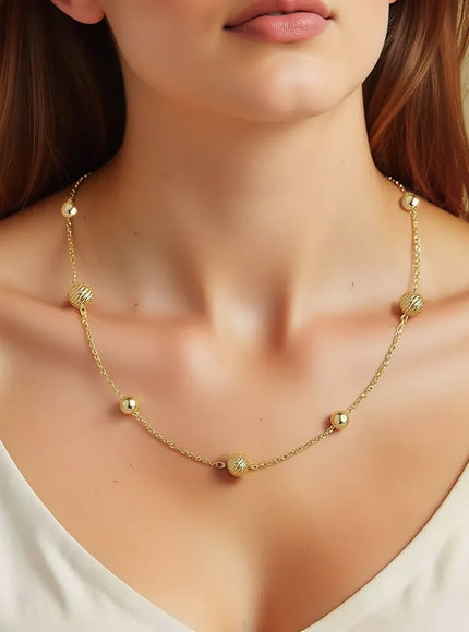 Alternating Bead Chain Necklace in 14K Yellow Gold