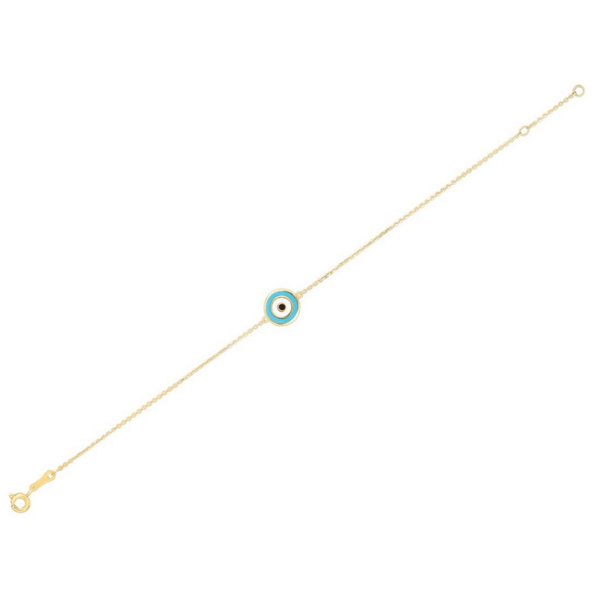 14k Yellow Gold Blue Evil Eye Bracelet