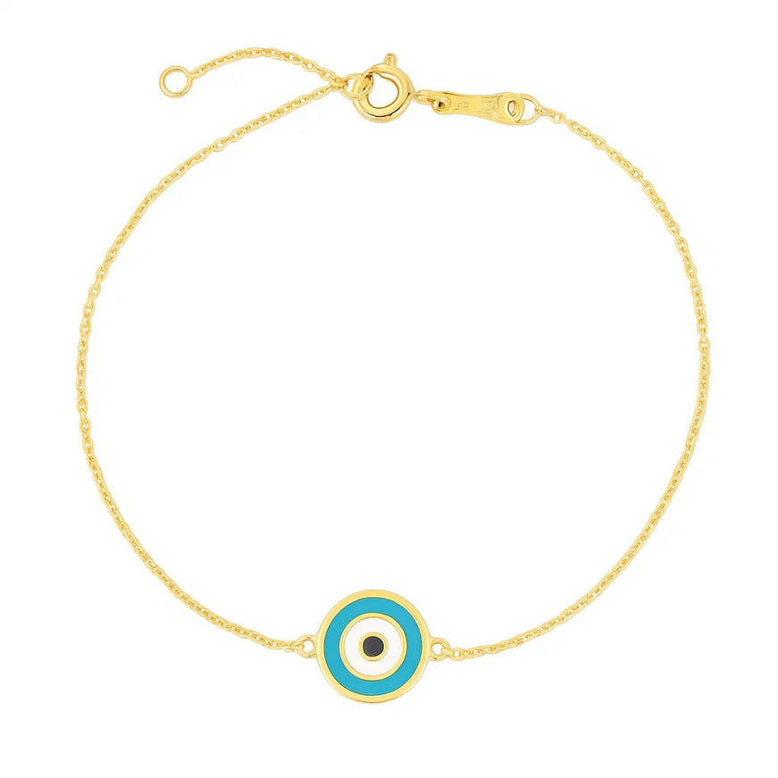 14k Yellow Gold Blue Evil Eye Bracelet
