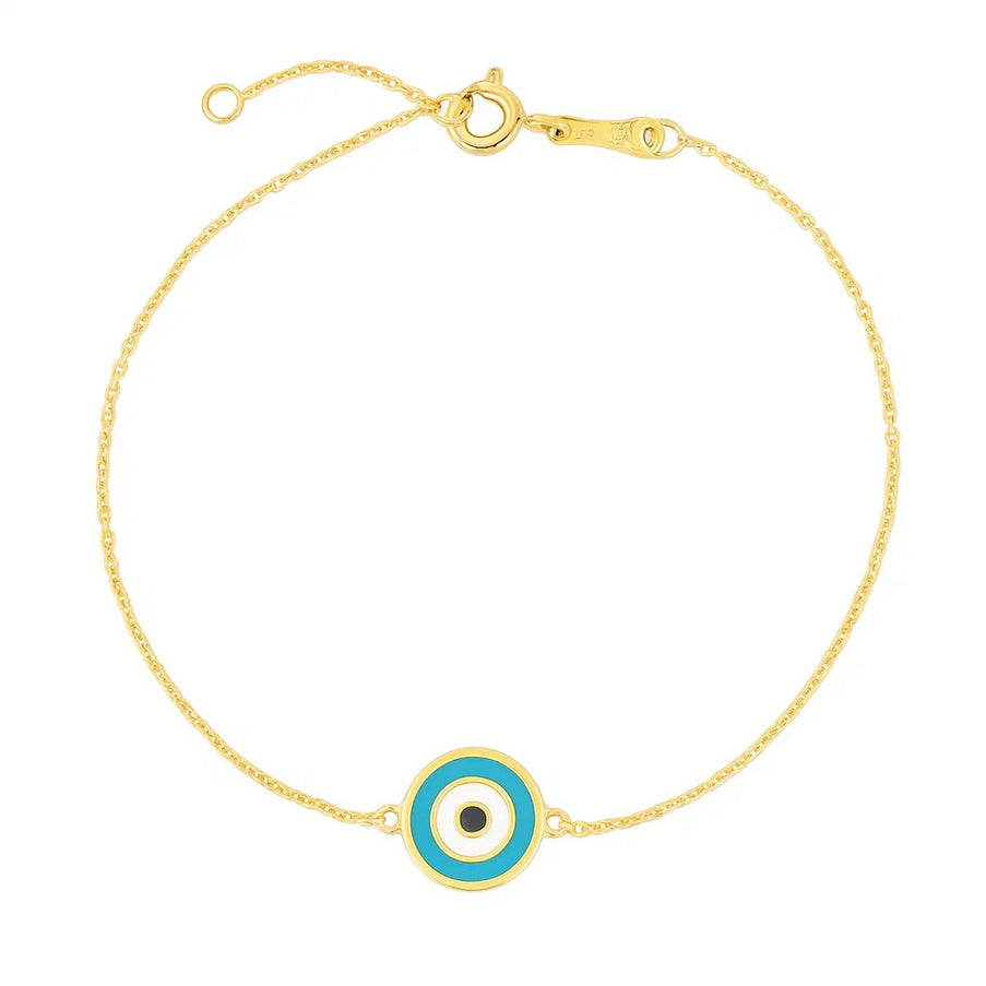 14k Yellow Gold Blue Evil Eye Bracelet