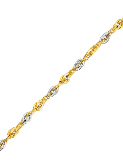 14k Two-Tone Yellow and White Gold Double Link Textured Bracelet