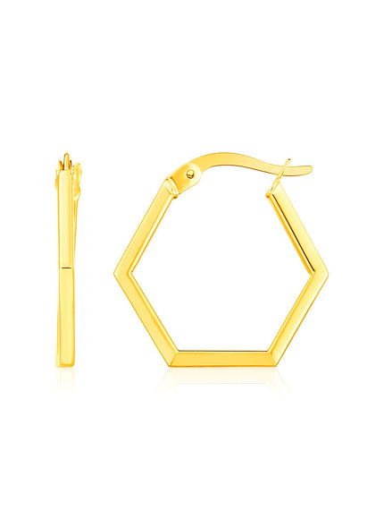 14K Yellow Gold Hexagon Shaped Hoop Earrings
