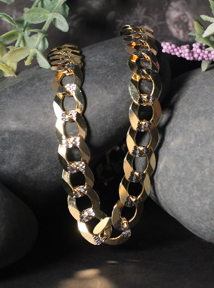 11.23 mm 14k Two Tone Gold Pave Curb Chain