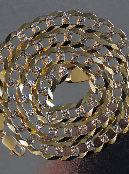 11.23 mm 14k Two Tone Gold Pave Curb Chain