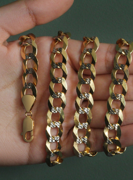 11.23 mm 14k Two Tone Gold Pave Curb Chain