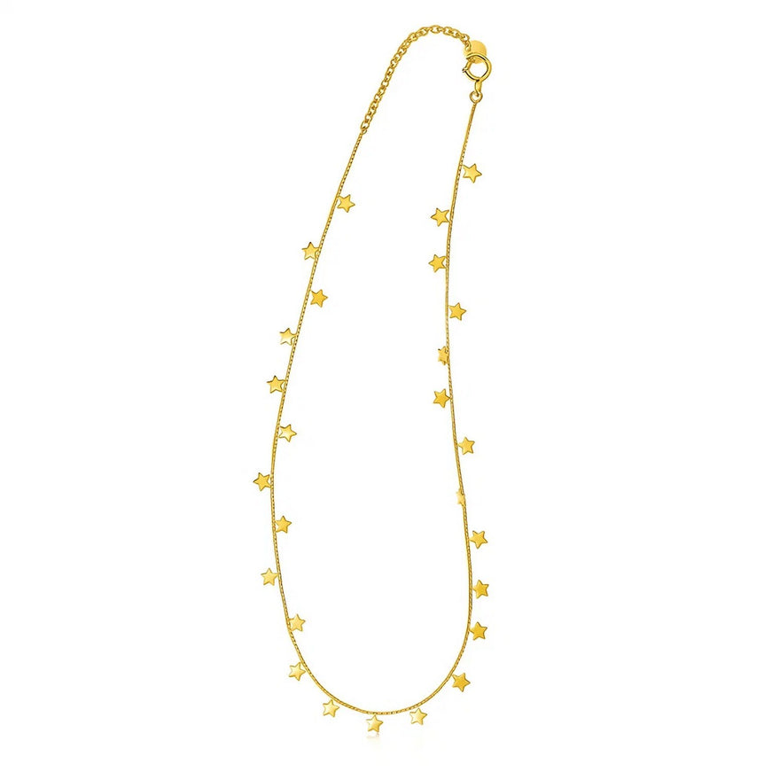 14K Yellow Gold Necklace with Dangling Stars