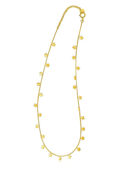 14K Yellow Gold Necklace with Dangling Stars