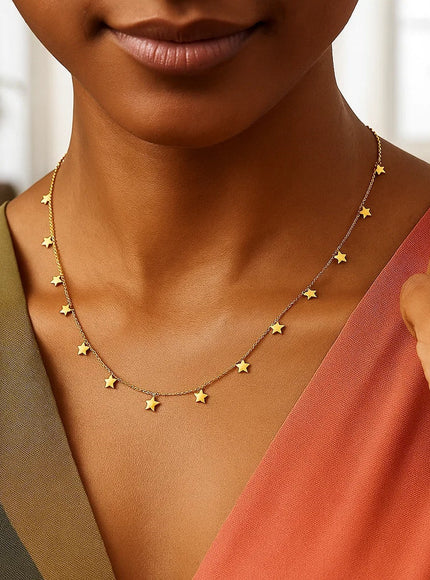 14K Yellow Gold Necklace with Dangling Stars