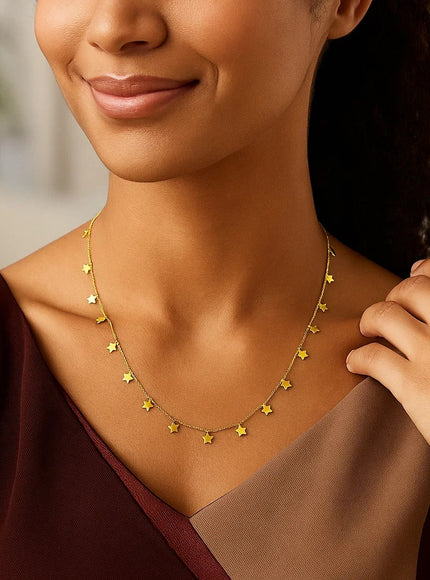 14K Yellow Gold Necklace with Dangling Stars