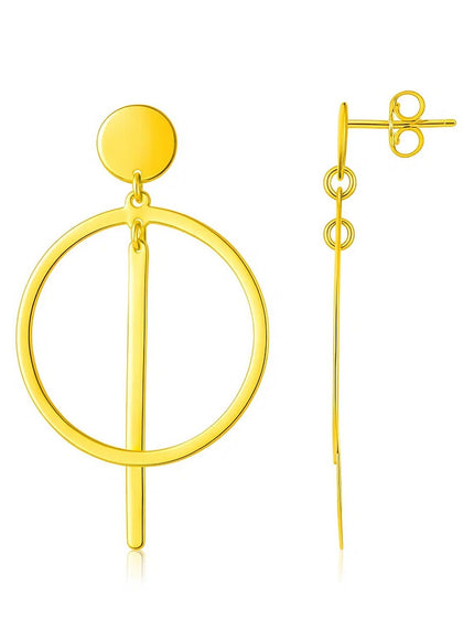 14K Yellow Gold Polished Circle and Bar Earrings