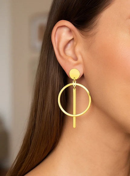 14K Yellow Gold Polished Circle and Bar Earrings