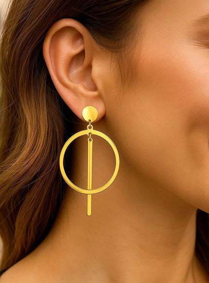 14K Yellow Gold Polished Circle and Bar Earrings