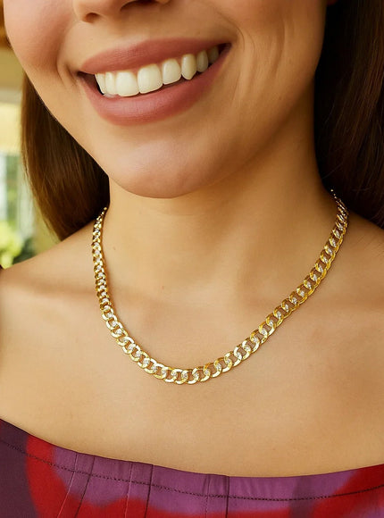 5.7mm 14k Two Tone Gold Pave Curb Chain