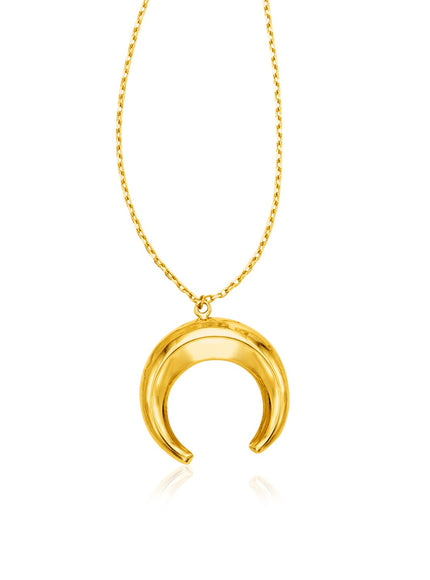 14k Yellow Gold 17 inch Necklace with Domed Moon Motif Pendant