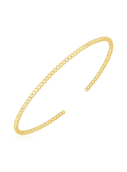 14k Yellow Gold High Polish Bead Cuff Bangle (2mm)