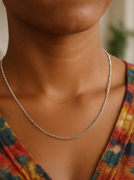 14k White Gold Round Cable Link Chain 1.3mm