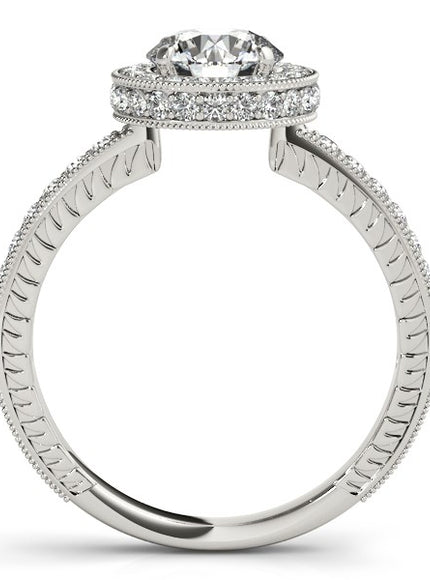14k White Gold Milgrain Border Diamond Pave Engagement Ring (1 1/2 cttw)