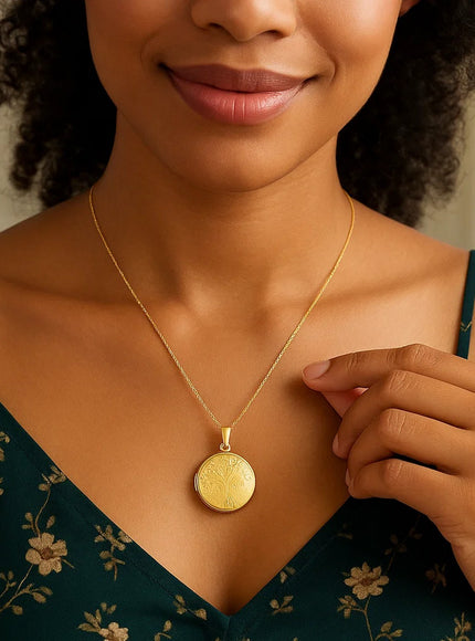 14k Yellow Gold Tree of Life Locket Necklace