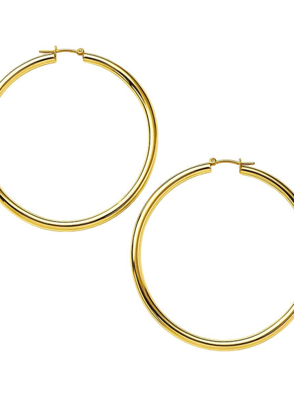 14k Yellow Gold Polished Large Round Hoop Earrings