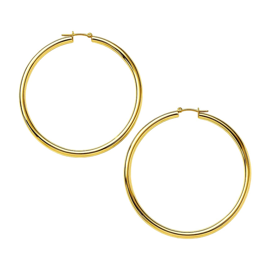 14k Yellow Gold Polished Large Round Hoop Earrings