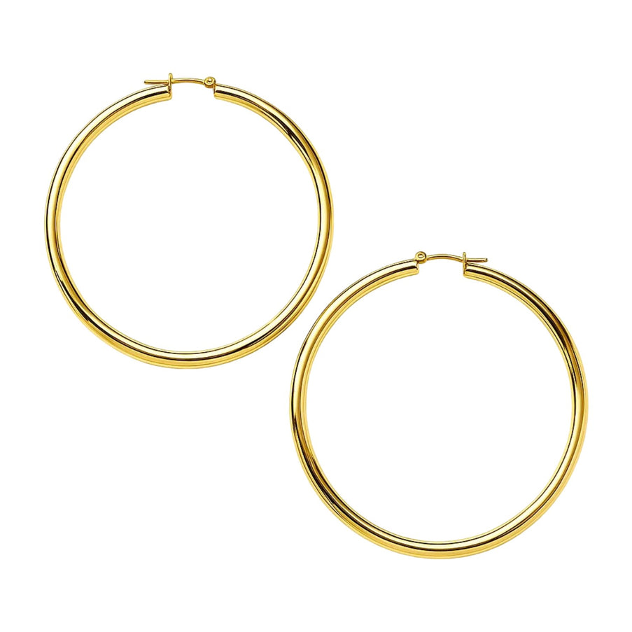14k Yellow Gold Polished Large Round Hoop Earrings