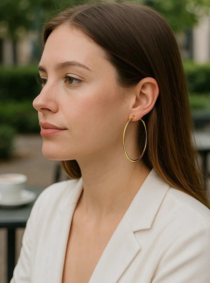 14k Yellow Gold Polished Large Round Hoop Earrings