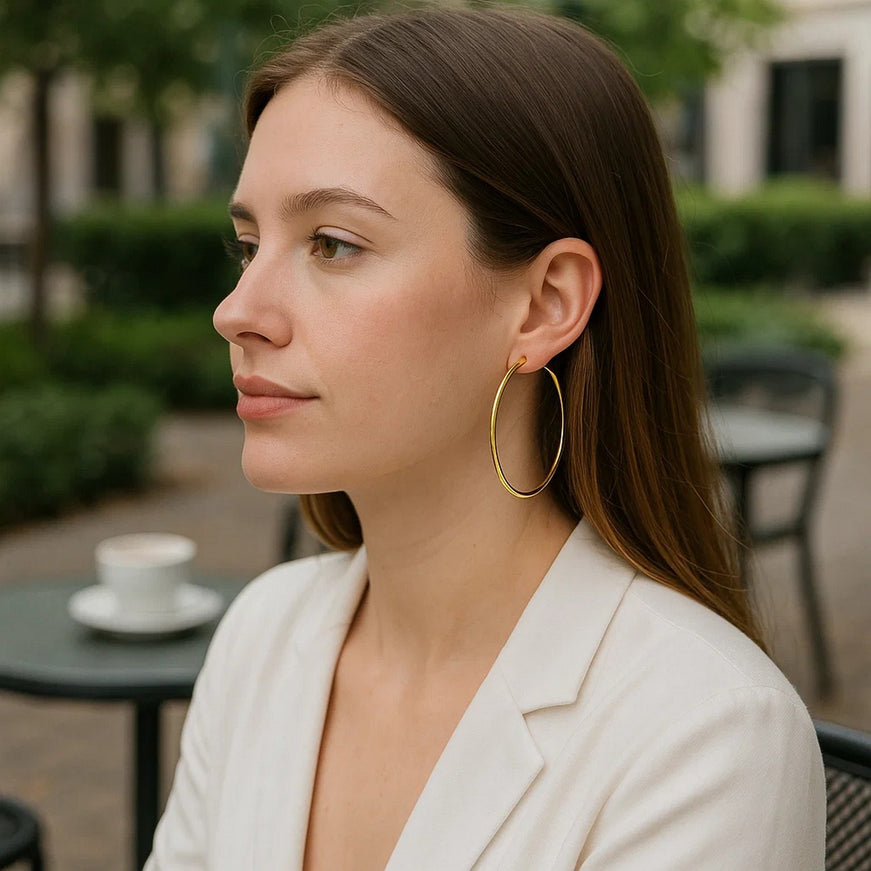 14k Yellow Gold Polished Large Round Hoop Earrings