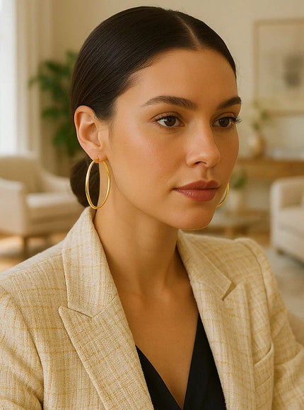 14k Yellow Gold Polished Large Round Hoop Earrings