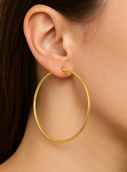 14k Yellow Gold Polished Large Round Hoop Earrings